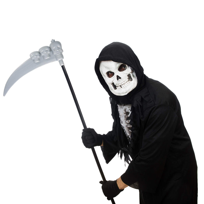 Scythe Staff with Skulls - Grim Reaper Death Scythe Costume Accessories Weapon Prop