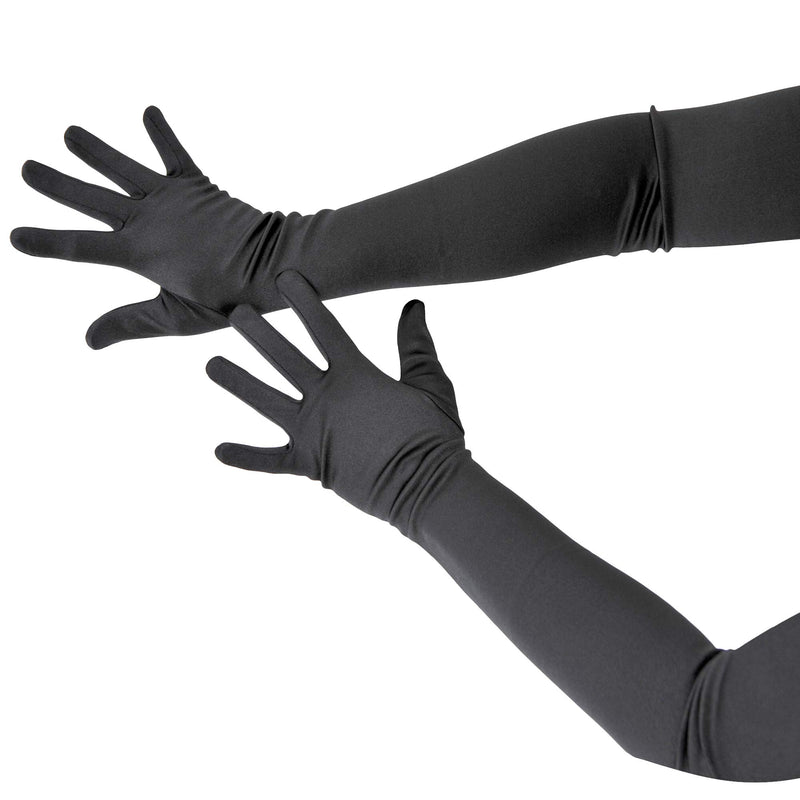 Black Satin Opera Gloves - Roaring 20's Fancy Flapper Elbow Gloves - 1 Pair