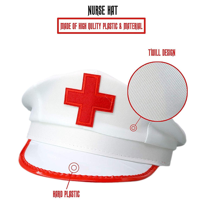 White Nurse Costume Hat - Nurses Red and White Costume Cap - 1 Piece
