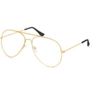 Clear Lens Costume Glasses - 70's Style Aviator Gold Wire Rimmed Clear Sunglasses for Adults and Kids