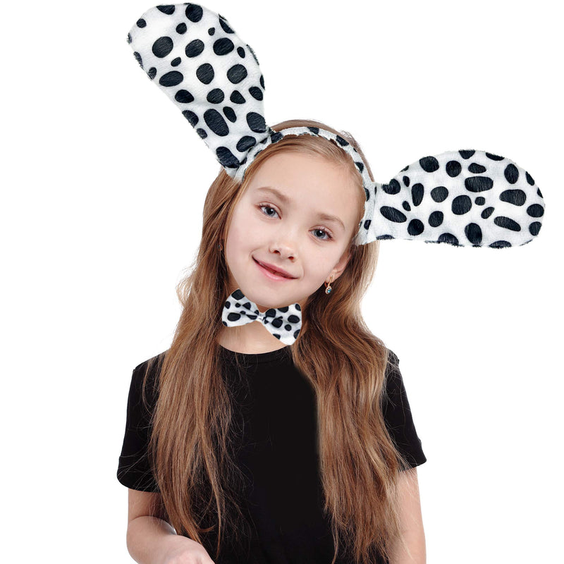 Dalmatian Dog Costume Set - Black and White Dog Ears Headband, Bowtie and Tail Accessories Set for Dog Costumes for Toddlers and Kids