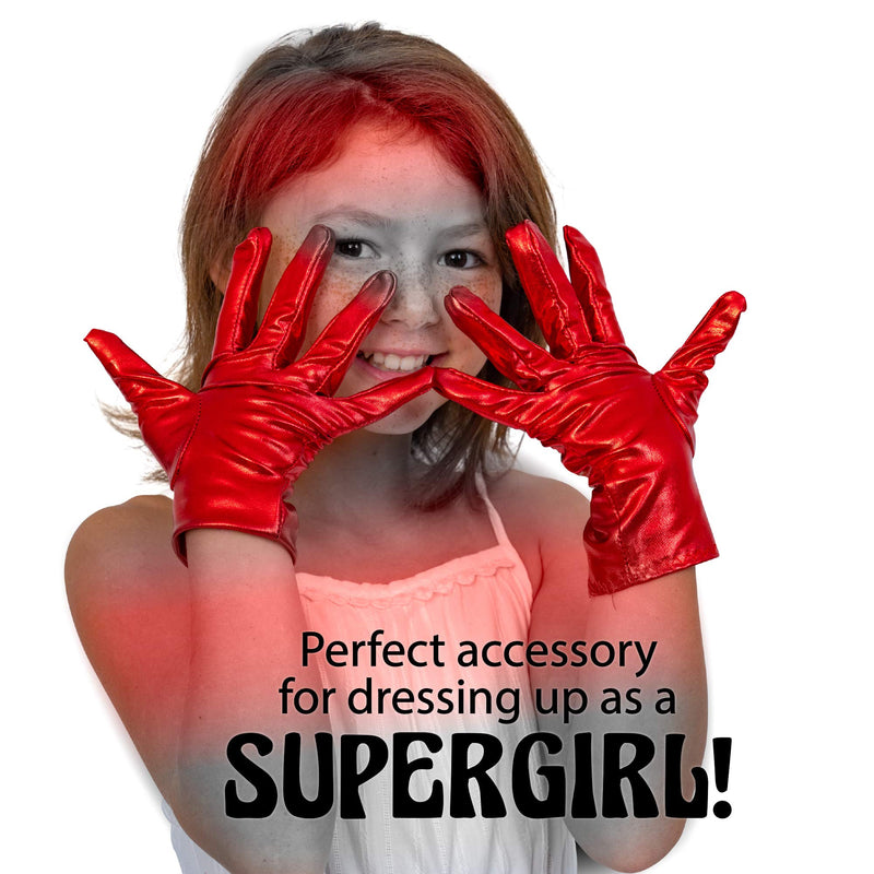 Metallic Red Costume Gloves - Shiny Red Superhero Evening Stretch Dress Glove Set for Men, Women and Kids
