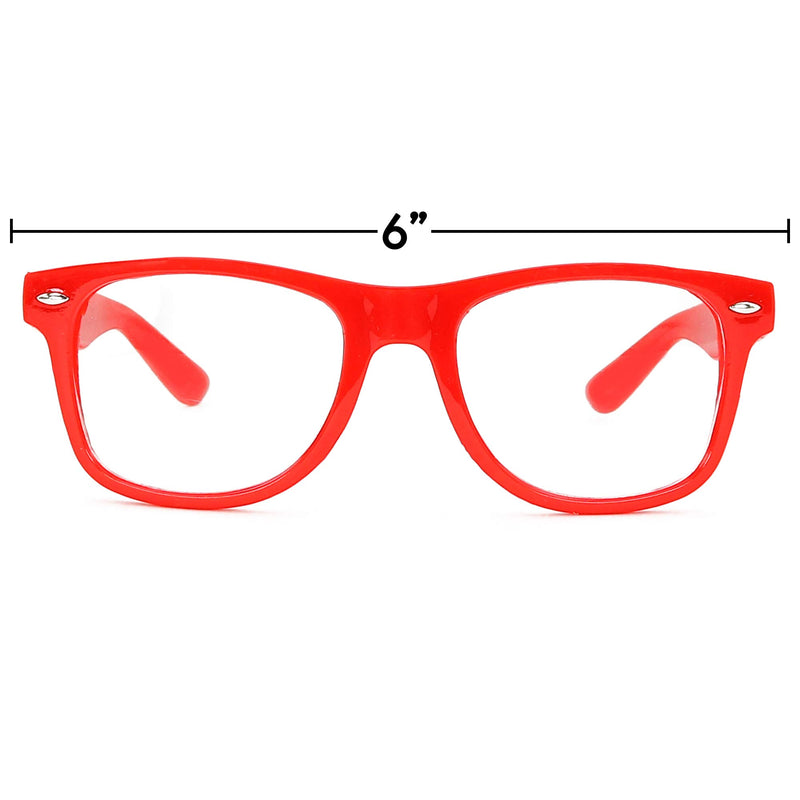 Red Clear Lens Glasses - 80's Style Non Prescription Retro Frames Nerd Costume Eyeglasses