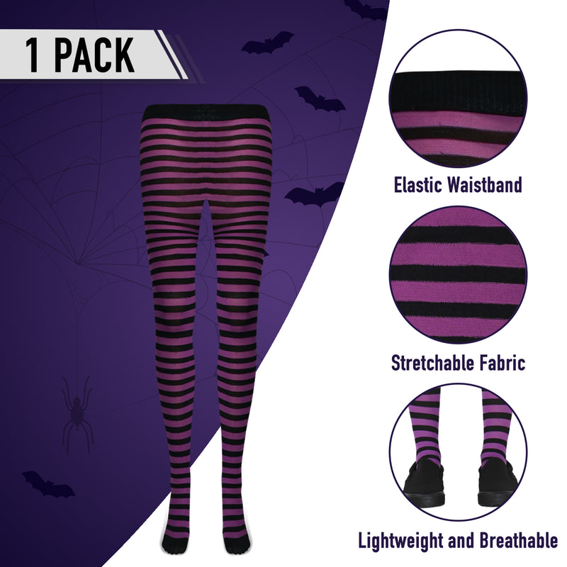 Black and Purple Tights - Striped Nylon Stretch Pantyhose Stocking Accessories for Every Day Attire and Costumes for Men, Women and Kids