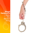 Metal Handcuffs with Keys - Toy Police Costume Prop Accessories Metal Chain Hand Cuffs with Safety Release and Key Silver