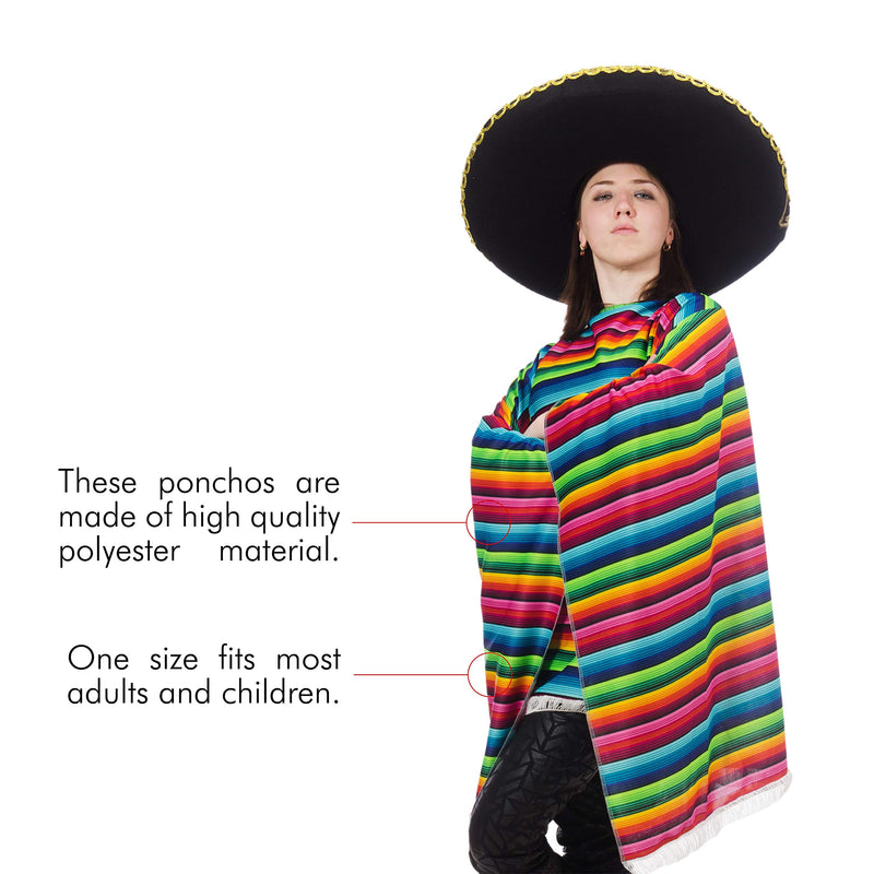 Mexican Serape Poncho Costume - Cinco De Mayo Mexican Fiesta Ponchos for Adults and Kids