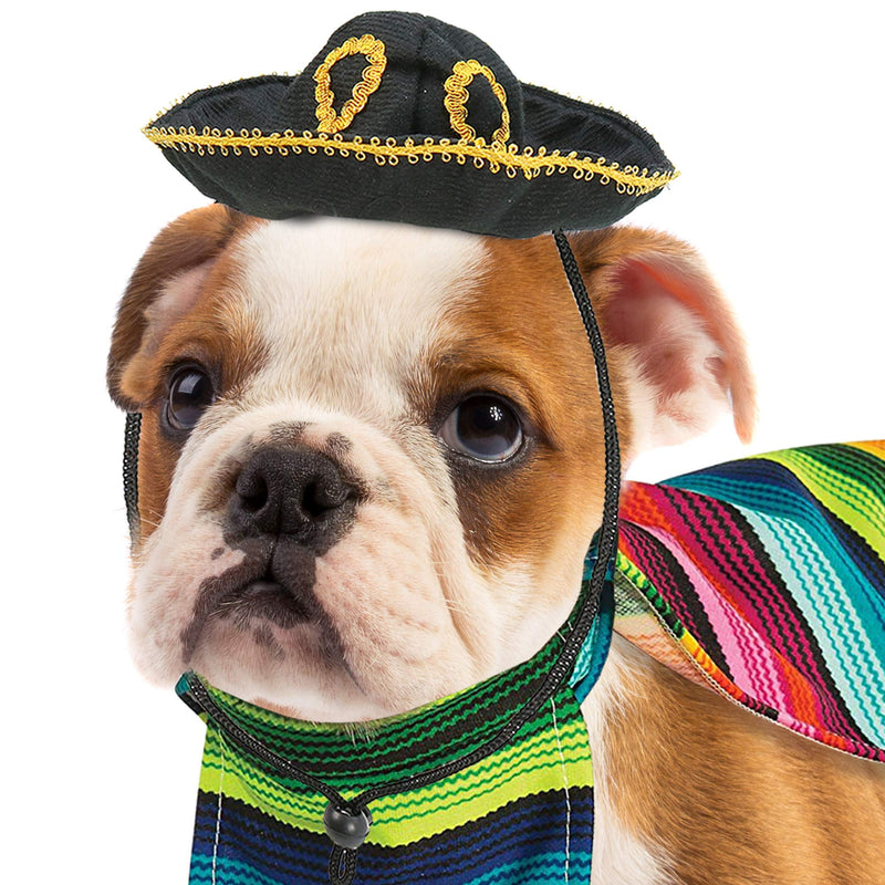 Skeleteen Mexican Serape Dog Costume - Cinco de Mayo Poncho and Sombrero Costumes for Pets