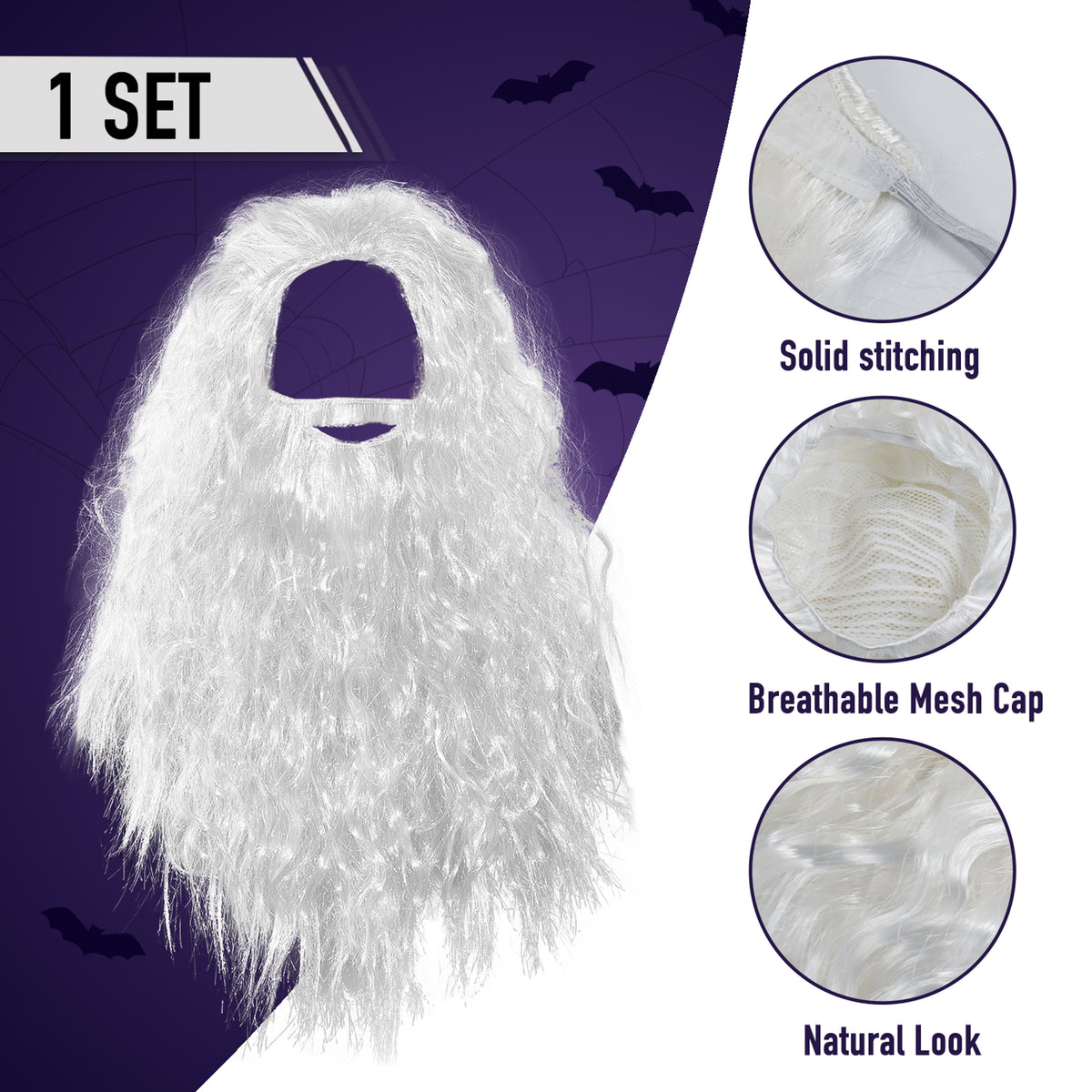 White Wig and Beard – Long White Dress Up Costume Accessories Curly Ha