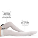 Bow Accent Thigh Highs - White Over the Knee High Stockings with Black Satin Ribbon Bow Accent for Women and Girls