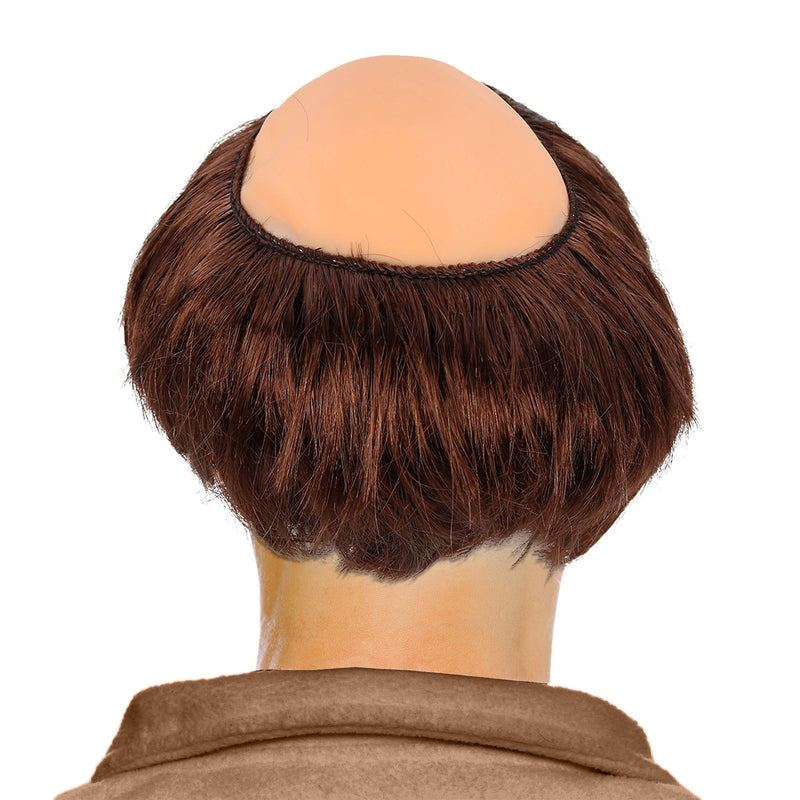 Monk Wig with Tonsure - Bald Cap Wig with Brown Friar Hair Cut Costume Wig for Adults and Kids