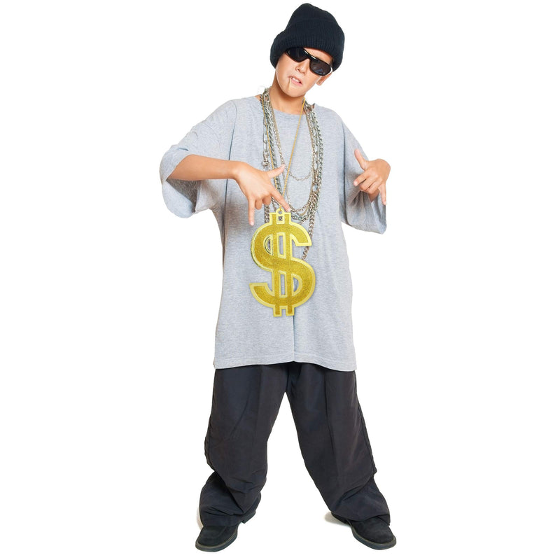 Hip Hop Gold Necklace Rapper Dollar Sign Medallion Gangster Golden Chain Costume Bling Jewelry