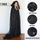 Black Hooded Tulle Cape - Long Chiffon Medieval Net Robe Vampire Bride Sheer Cloak Costume for Adults and Teens