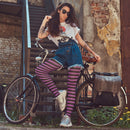 Black and Purple Tights - Striped Nylon Stretch Pantyhose Stocking Accessories for Every Day Attire and Costumes for Men, Women and Kids