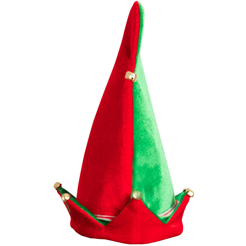 Funny Christmas Elf Hat - Red and Green Jolly Velvet Holiday Elven Novelty Costume Hats with Jingle Bell Designs