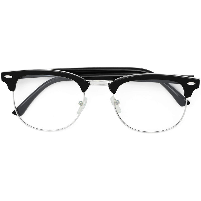 Clear Lens Costume Glasses - Non Prescription Horn Rimmed Fake Club Eyeglasses for Adults and Children Black