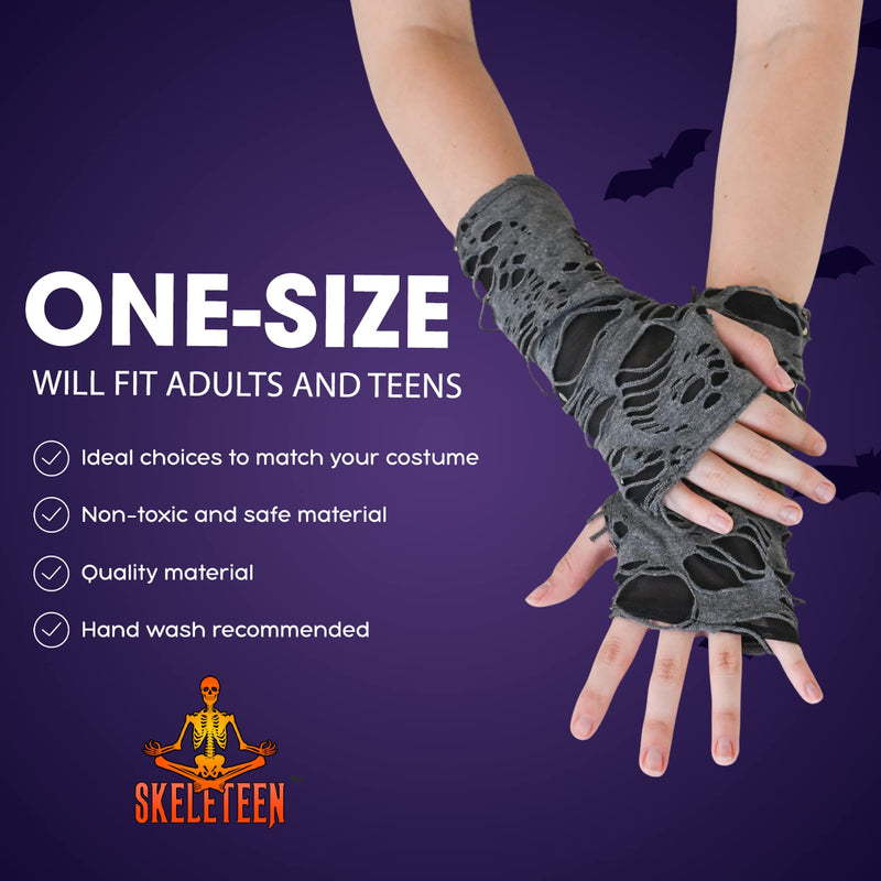 Skeleteen Fingerless Faux Leather Gloves - White Biker Punk Gloves with Belt Up Closure and Rivet Design for Women and Kids