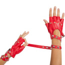 Fingerless Faux Leather Gloves - Red Biker Punk Gloves with Belt Up Closure and Rivet Design for Women and Kids