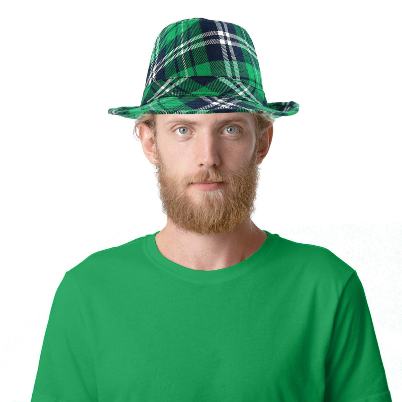 Irish Plaid Green Fedora - St. Patrick's Day Costume Accessories Leprechaun Hat for Men Women and Kids