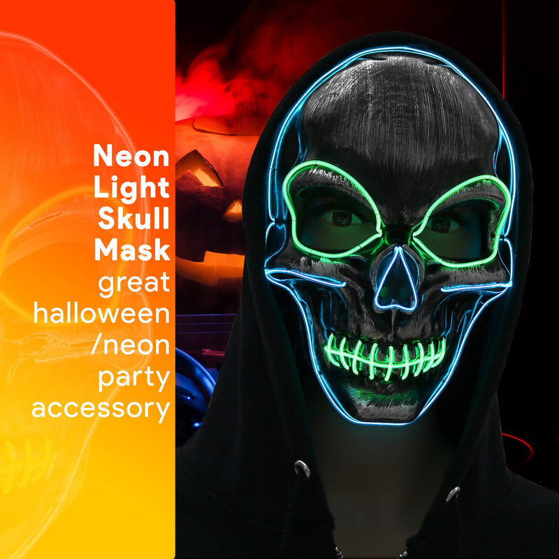 Light Up Costume Mask - Scary Glowing Face Mask with Lights for Masquerade Party and Festival Costumes