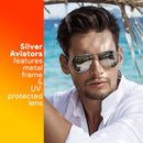 Silver Mirrored Aviator Sunglasses - Military Style Mirror Sun Glasses with Metal Frame and UV 400 Protection