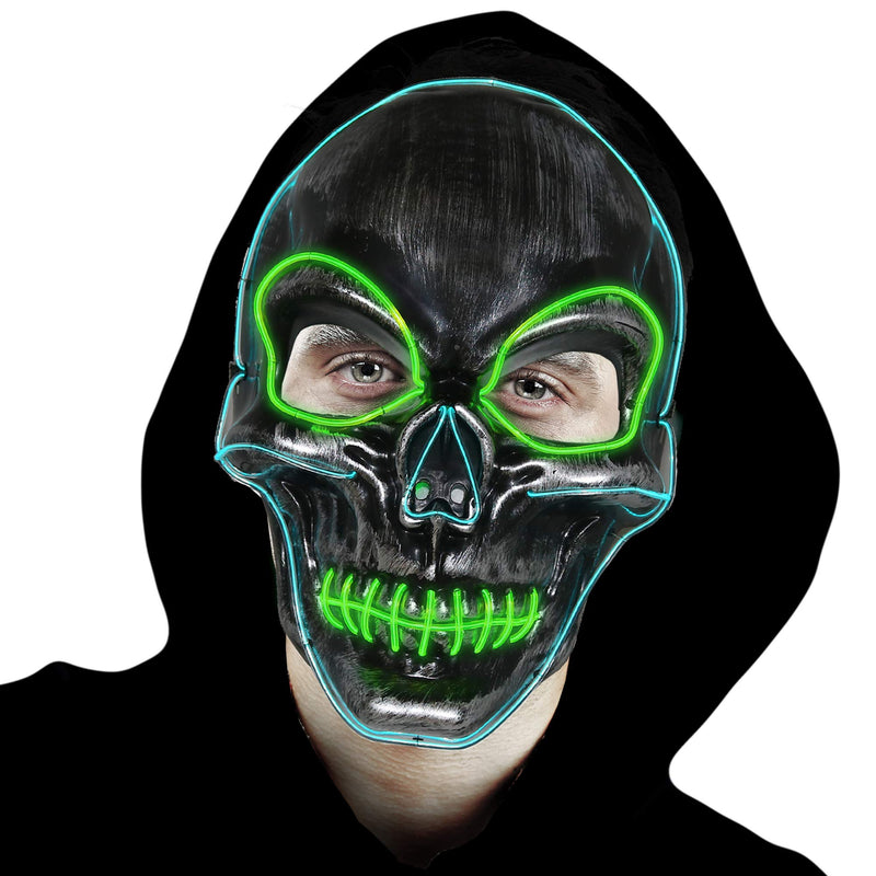 Light Up Costume Mask - Scary Glowing Face Mask with Lights for Masquerade Party and Festival Costumes