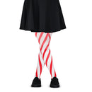 Candy Cane Striped Tights – Red and White Diagonally Striped Nylon Stretch Pantyhose Stocking Accessories for Every Day Attire and Costumes for Men, Women and Kids