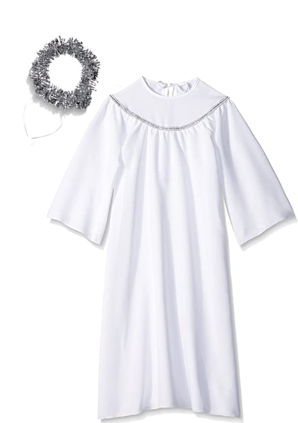 Skeleteen Angel Costume with Halo - Long White Angelic Gown with Silve