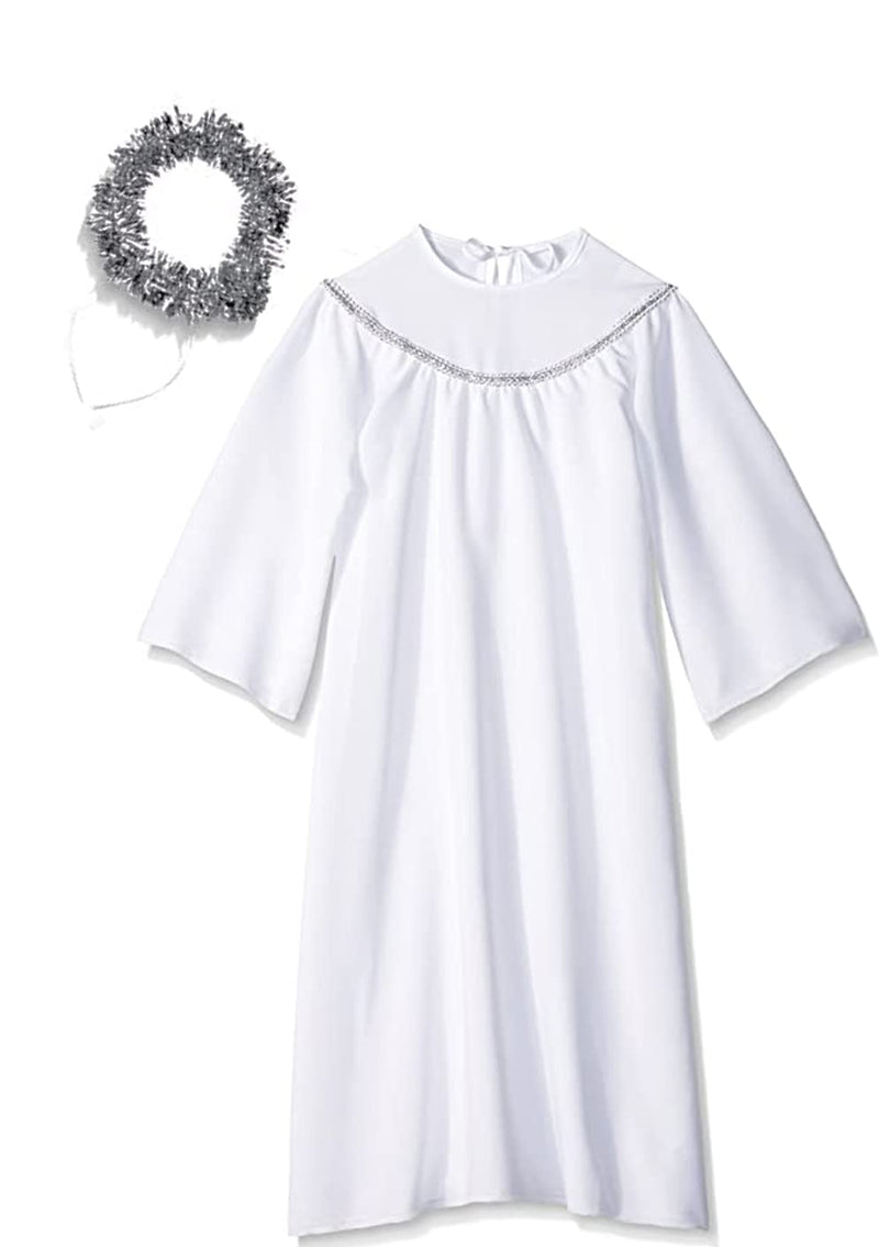 Skeleteen Angel Costume with Halo - Long White Angelic Gown with Silver Heavenly Halo Headband for Children's Costumes