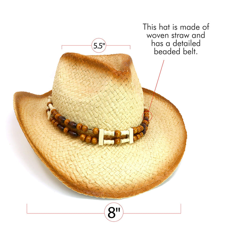 Western Straw Cowboy Hat - Straw Woven Cow Boy Hats Costume Accessories - 1 Piece