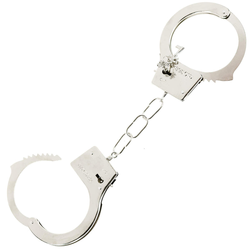 Metal Handcuffs with Keys - Toy Police Costume Prop Accessories Metal Chain Hand Cuffs with Safety Release and Key Silver