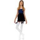 Bow Accent Thigh Highs - White Over the Knee High Stockings with Black Satin Ribbon Bow Accent for Women and Girls