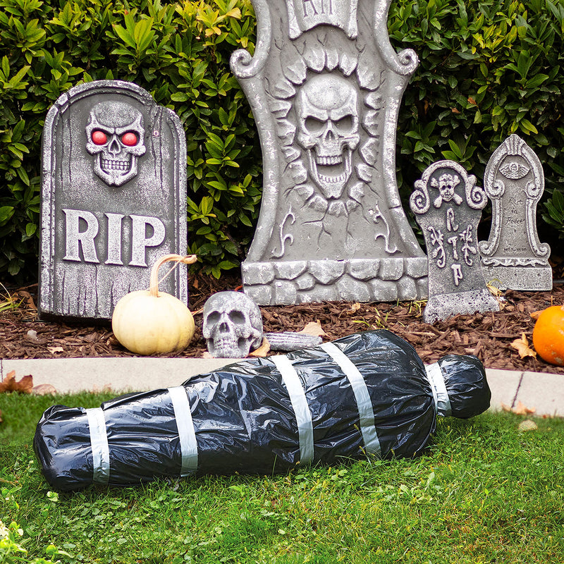 Skeleteen Dead Body Bag Decoration – Inflatable Dummy Crime Scene Fake Corpse Figure in Garbage Bag with Duct Tape Scary Outdoor Party Prop Haunted Decorations - Pump Included