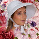 Vintage Old Fashioned Bonnet - White Colonial Pioneer Prairie Felt Sun Hat Costume Bonnets for Women and Children