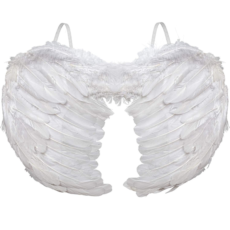 Angel Wings Costume Accessory - White Feathered Angelic Wings for Angel and Cupid Costume for Adults and Children
