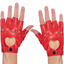 Fingerless Biker Jazz Gloves - 80s Style Gothic Red Faux Leather Punk Biker Gloves with Heart Cutout for Women and Kids