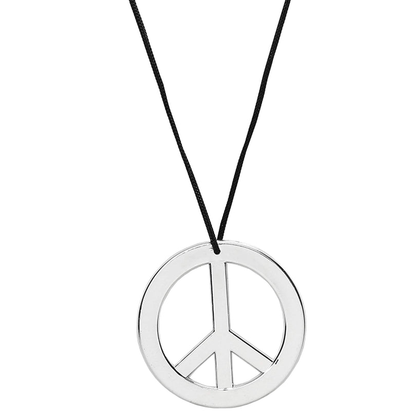 Silver Peace Sign Pendant - 1960s 1970s Hippie Party Accessories Necklace - 1 Piece
