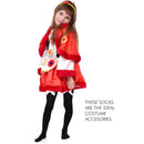 Bow Accent Thigh Highs - Black Over the Knee High Stockings with White Satin Ribbon Bow Accent for Women and Girls