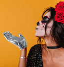 Metallic Silver Costume Gloves - Shiny Silver Princess Evening Stretch Dress Tea Glove Set for Men, Women and Kids