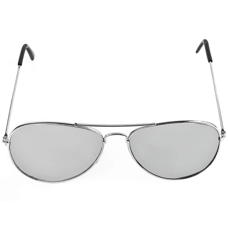 Silver Mirrored Aviator Sunglasses - Military Style Mirror Sun Glasses with Metal Frame and UV 400 Protection