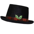 Snowman Top Hat Accessory - Black Velvet Snow Man Top Hat with Berries and Holly and Red Plaid Trim Band Costume Accessories for Adults and Kids