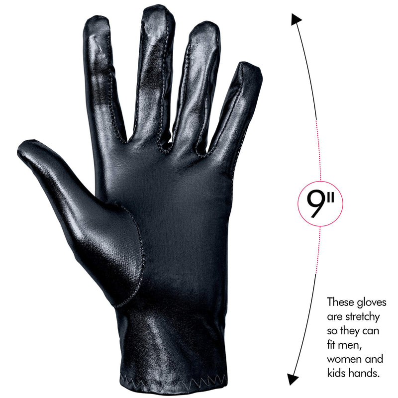 Metallic Black Costume Gloves - Shiny Black Superhero Evening Stretch Dress Glove Set for Men, Women and Kids
