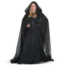 Black Hooded Tulle Cape - Long Chiffon Medieval Net Robe Vampire Bride Sheer Cloak Costume for Adults and Teens