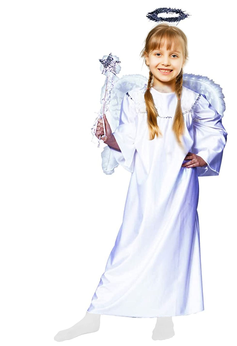 Skeleteen Angel Costume with Halo - Long White Angelic Gown with Silver Heavenly Halo Headband for Children's Costumes