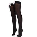 Bow Accent Thigh Highs - Black Over the Knee High Stockings with White Satin Ribbon Bow Accent for Women and Girls