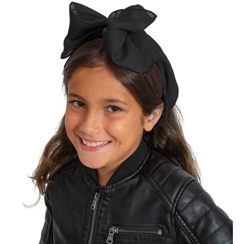 Chiffon Head Neck Scarf - Black Classic Retro Sheer Square Head Scarves Handkerchiefs Handbag Ties for Women and Girls