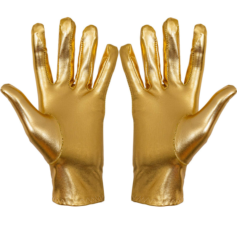Metallic Gold Costume Gloves - Shiny Gold Princess Evening Stretch Dress Glove Set for Men, Women and Kids