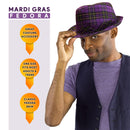 Mardi Gras Fedora Hat - Plaid Purple Mardi Gras Costume Accessories Headwear for French Parade and Party for Men Women and Children