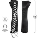 Fingerless Lace Up Gloves -  Long Black Costume Elbow Arm Warmer Accessories with White Satin Laced Tie for Dress Up