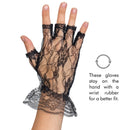 Fingerless Lace Black Gloves - Ladies and Girls Ruffled Lace Finger Free Bridal Wrist Gloves