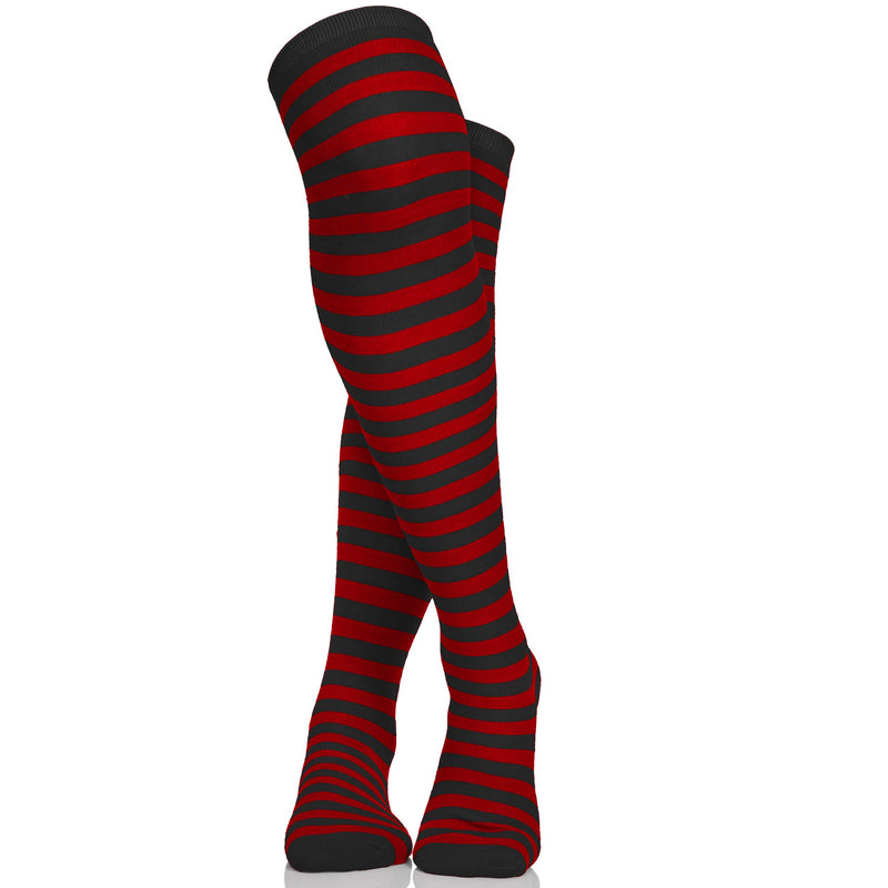 Black and Red Socks - Over The Knee Striped Thigh High Costume Accessories Stockings for Men, Women and Kids